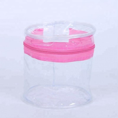 Top fashion OEM design transparent cosmetic round bag PVC cylindrical bag